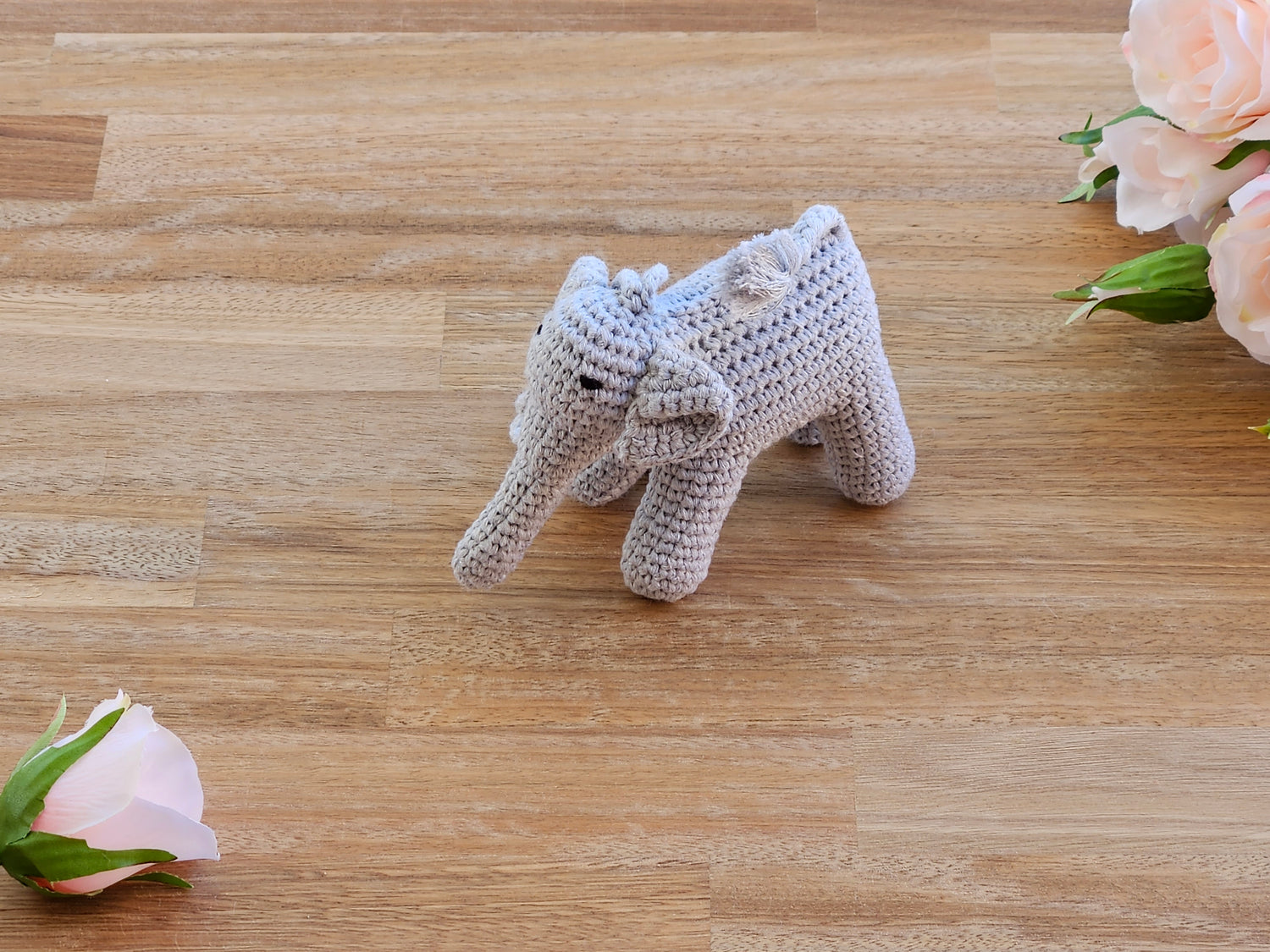 Crochet grey elephant hanging toy