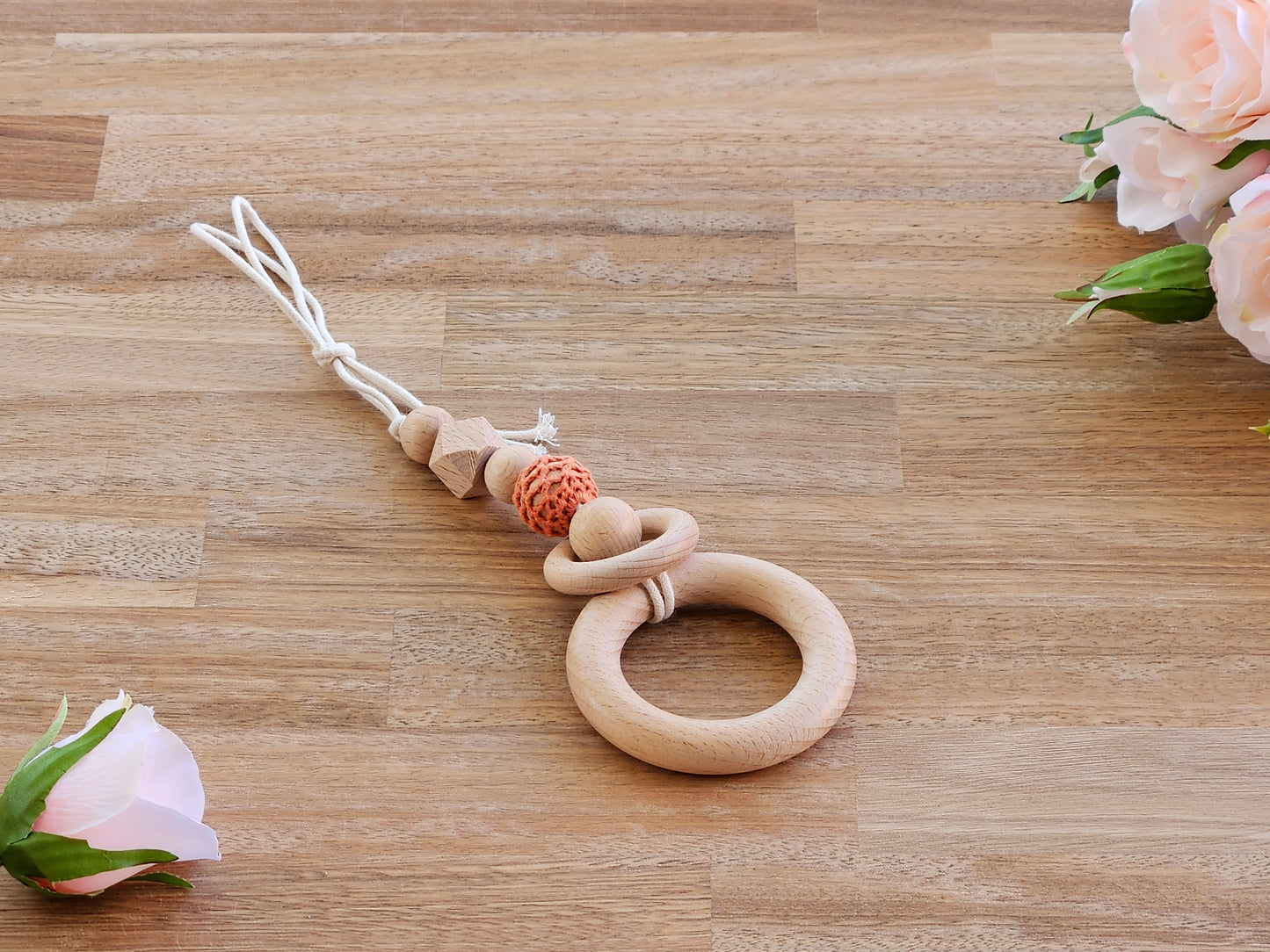 Beaded wooden ring hanging toy