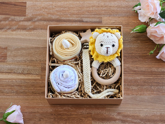 Lion Rattle and cupcake gift box