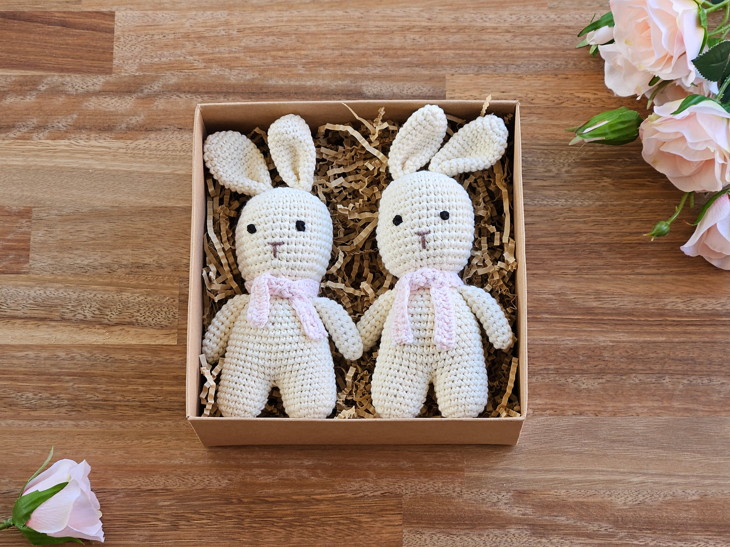 2 Crochet Rabbit toy with scarf. Light pink