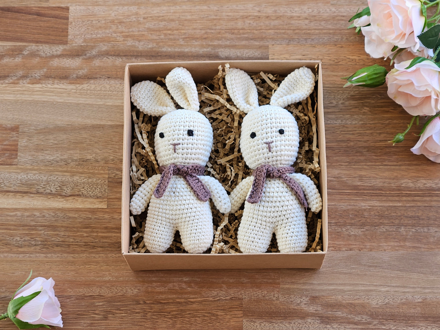 2 Crochet Rabbit toy with scarf. Chocolate Brown