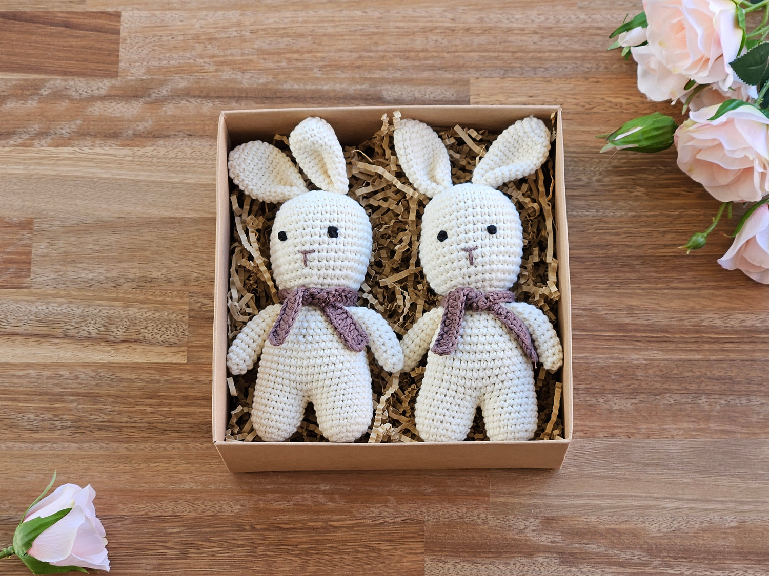 2 Crochet Rabbit toy with scarf. Chocolate Brown