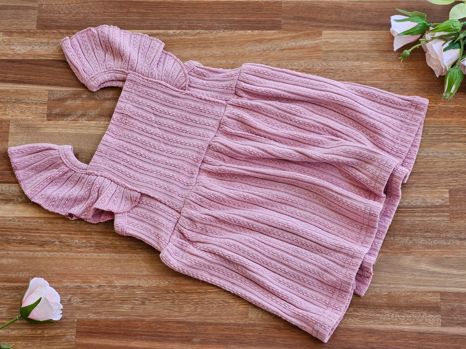 Girls Pink ruffle sleeve dress back