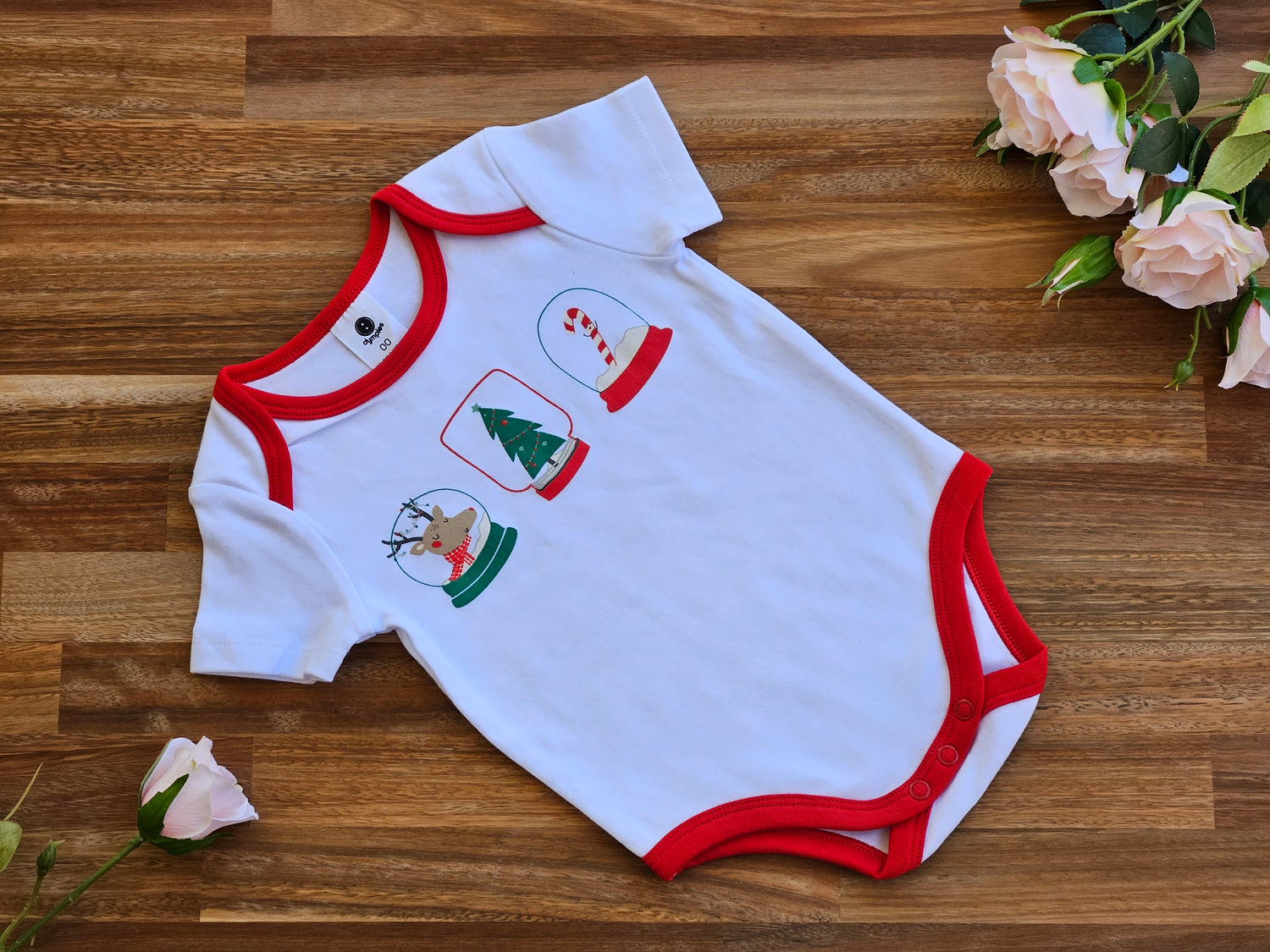 White romper with red trim front