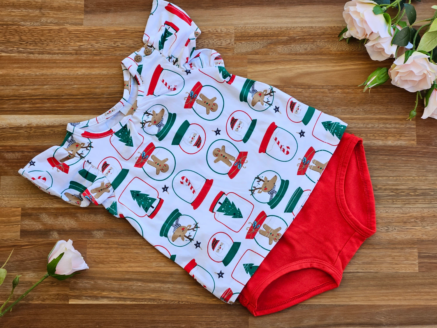 White and red 2 piece set with red ruffle nappy cover