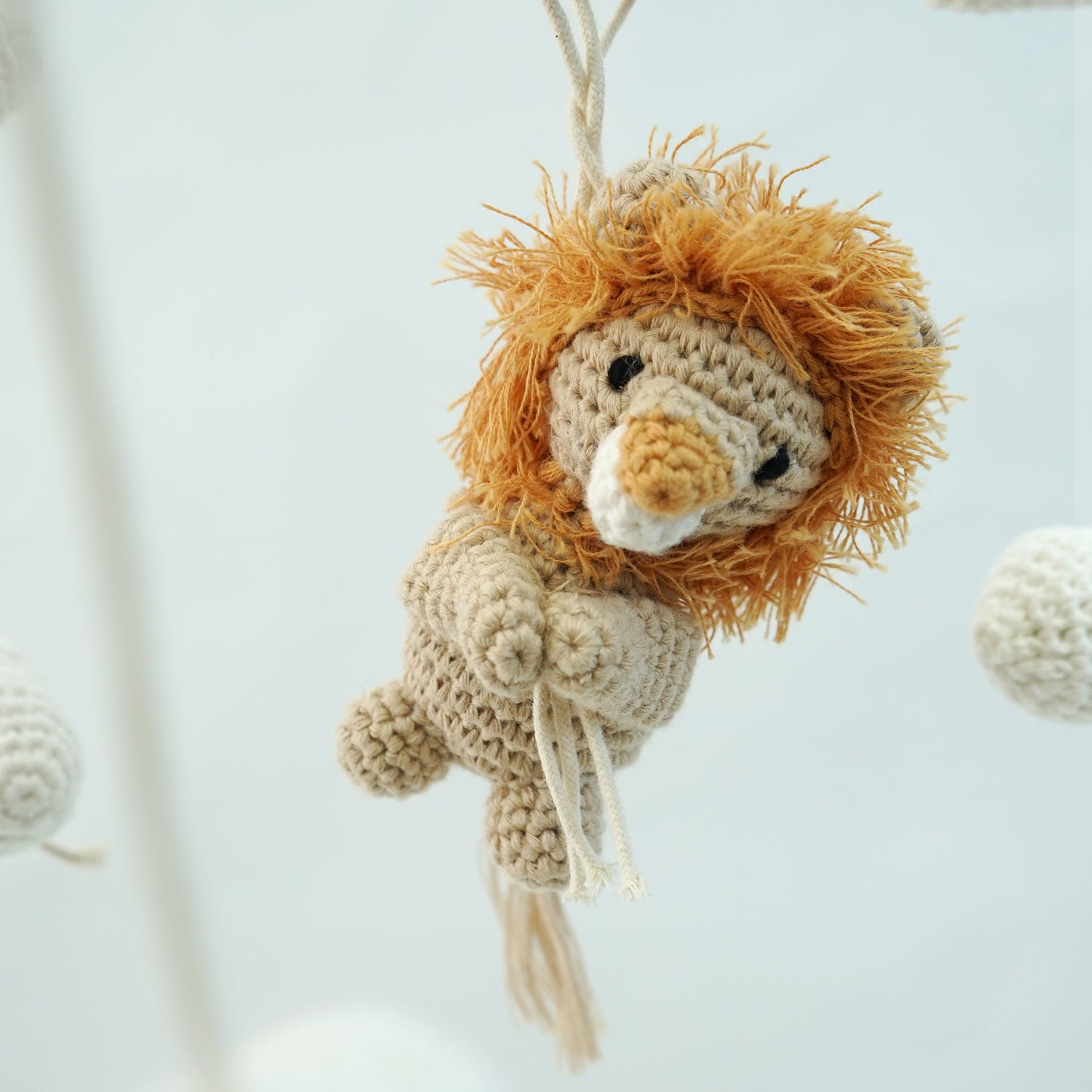 Crocheted  beige lion with burnt orange mane