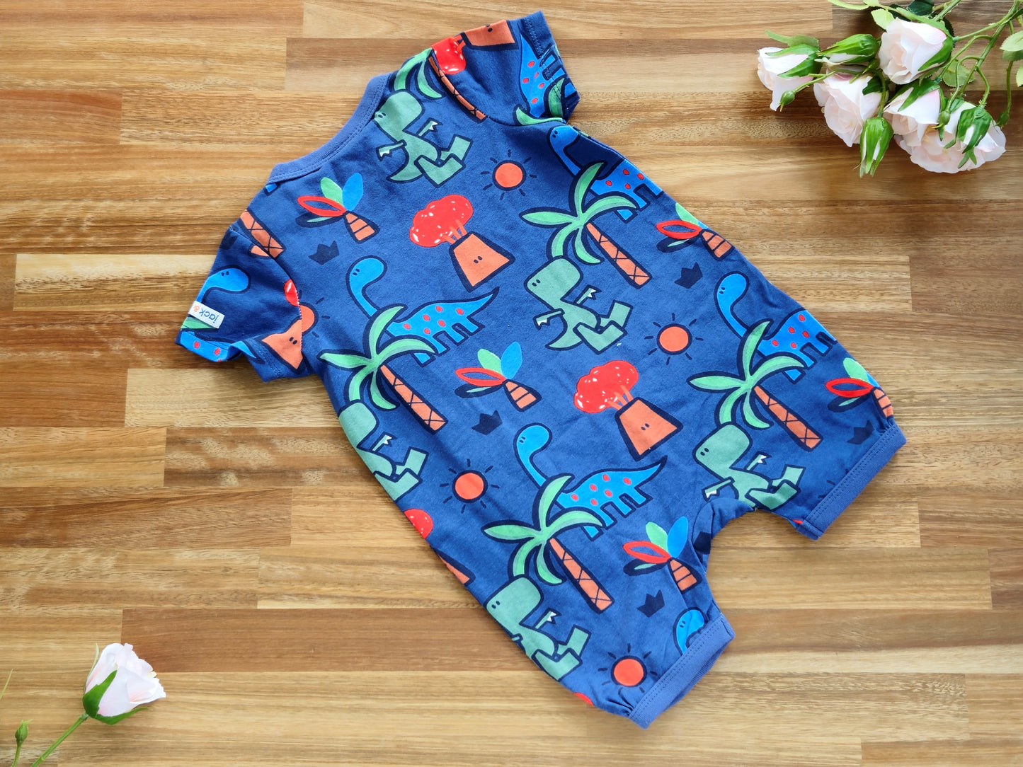 Blue Dinosaur romper back view