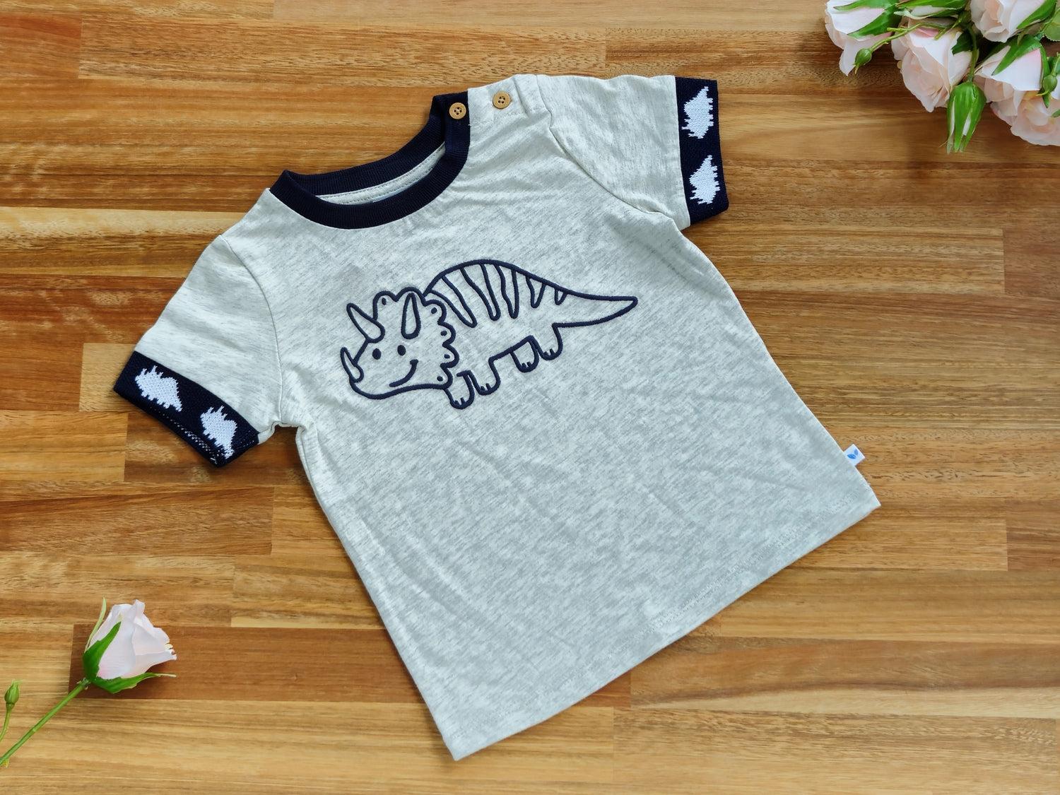 Triceratops T shirt grey and blue